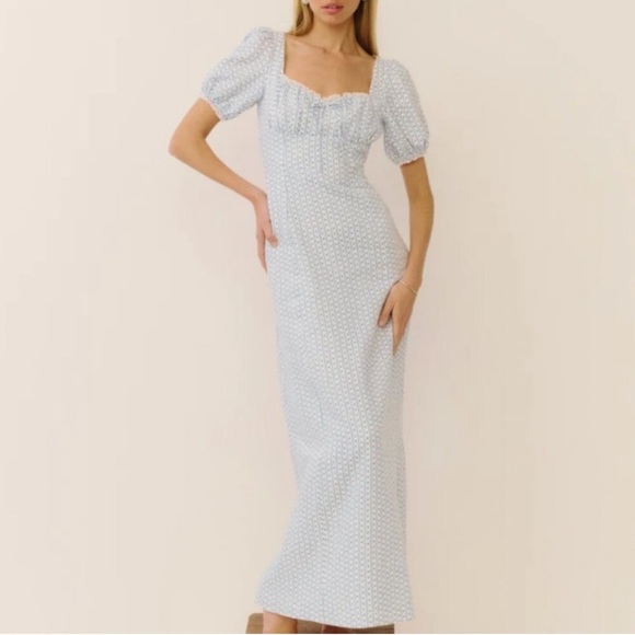 NWT Reformation Cherise printed milkmaid linen blend tie back long maxi dress - Picture 5 of 8